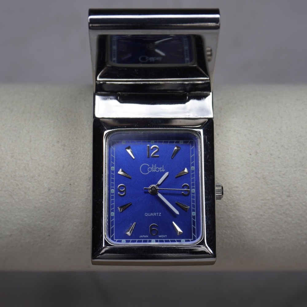 Colibri Silver Clip-On Watch with Blue Dial